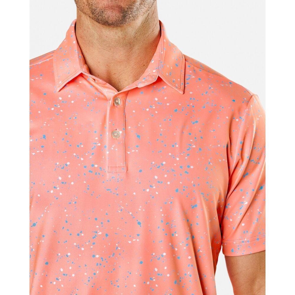 Sunday Swagger Men's Performance Golf Polo 2XL Peach Splatter paint